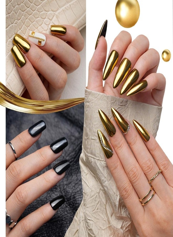 Pretty Diva PrettyDiva Chrome Nail Powder Set- 4 Jars Chrome Powder Nail Art Mirror Effect Metallic Nails Chrome Powder, Gold Silver Black and White Pearl Chrome Powders Pigment for Nails - Image 4