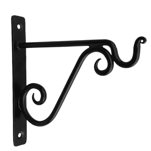 Living Ideas Hand Forged Metal Plant Hanger Bracket Outdoor Modern Farmhouse Hanging Shepherds Hook for Bird Feeders Lanterns and Flower Baskets Farmhouse Heavy Duty Garden Plant Hanger Black Powder Coated - Image 1