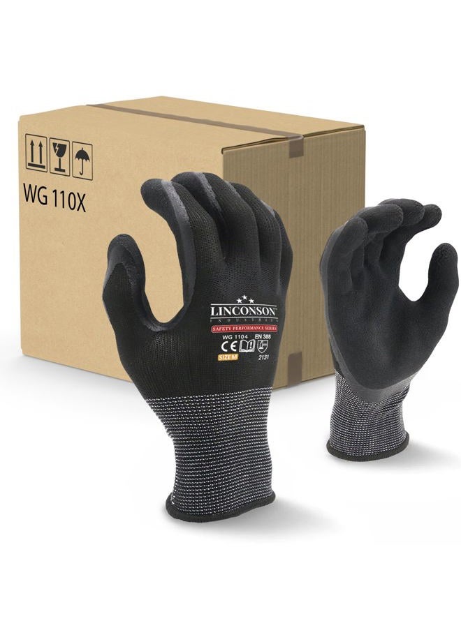 LINCONSON 12 Pairs Construction & Mechanics Work Gloves, polyester Seamless Knit with Foam Palm and Fingers Coating for Indoor and Outdoor Use-Flexible,Breathable & Comfortable (Medium, Black) - Image 1