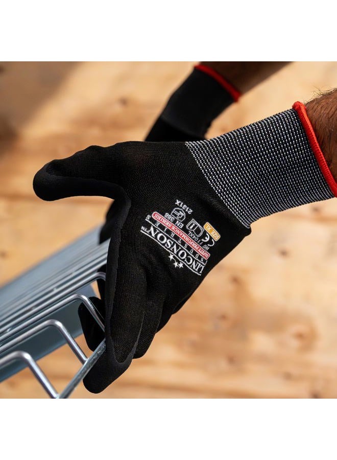 LINCONSON 12 Pairs Construction & Mechanics Work Gloves, polyester Seamless Knit with Foam Palm and Fingers Coating for Indoor and Outdoor Use-Flexible,Breathable & Comfortable (Medium, Black) - Image 3