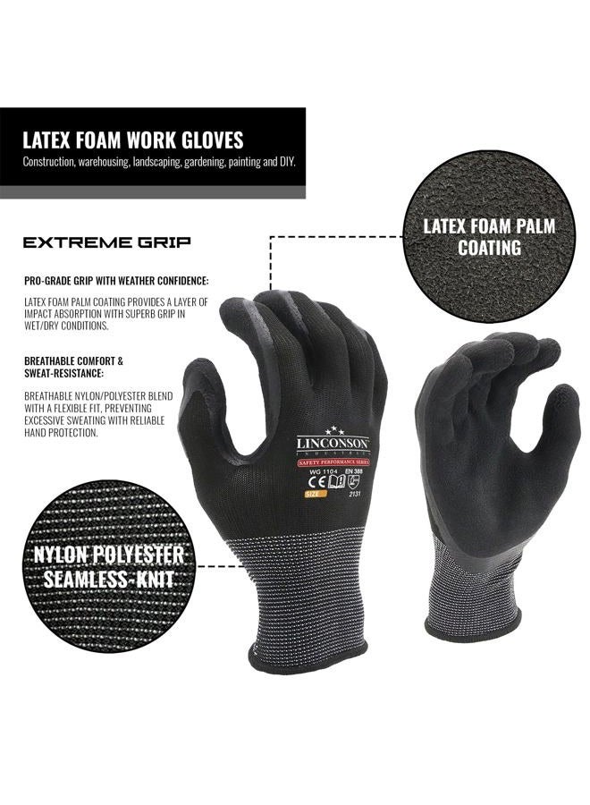 LINCONSON 12 Pairs Construction & Mechanics Work Gloves, polyester Seamless Knit with Foam Palm and Fingers Coating for Indoor and Outdoor Use-Flexible,Breathable & Comfortable (Medium, Black) - Image 2