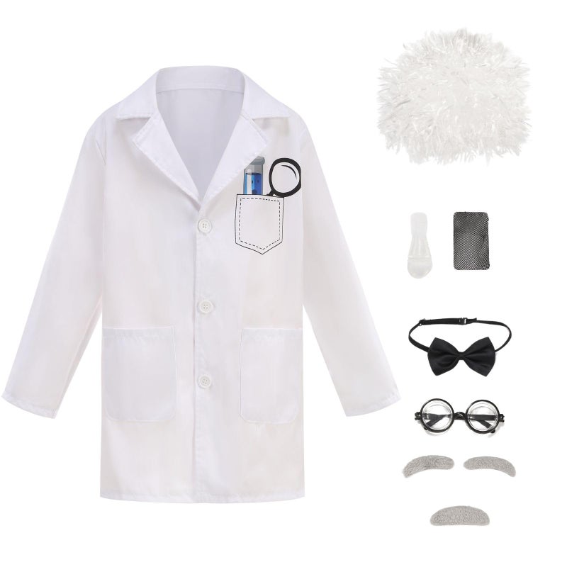GRAJTCIN Mad Scientist Costume Kids Lab Coat 100th Day of School Classroom Activities Boys and Girls Halloween Cosplay M White - Image 2