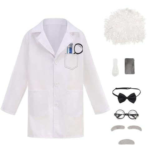 GRAJTCIN Mad Scientist Costume Kids Lab Coat 100th Day of School Classroom Activities Boys and Girls Halloween Cosplay M White - Image 1