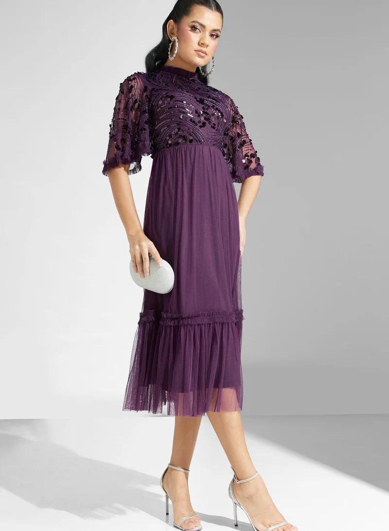 Amelia Rose Embellished Ruffle Hem Dress