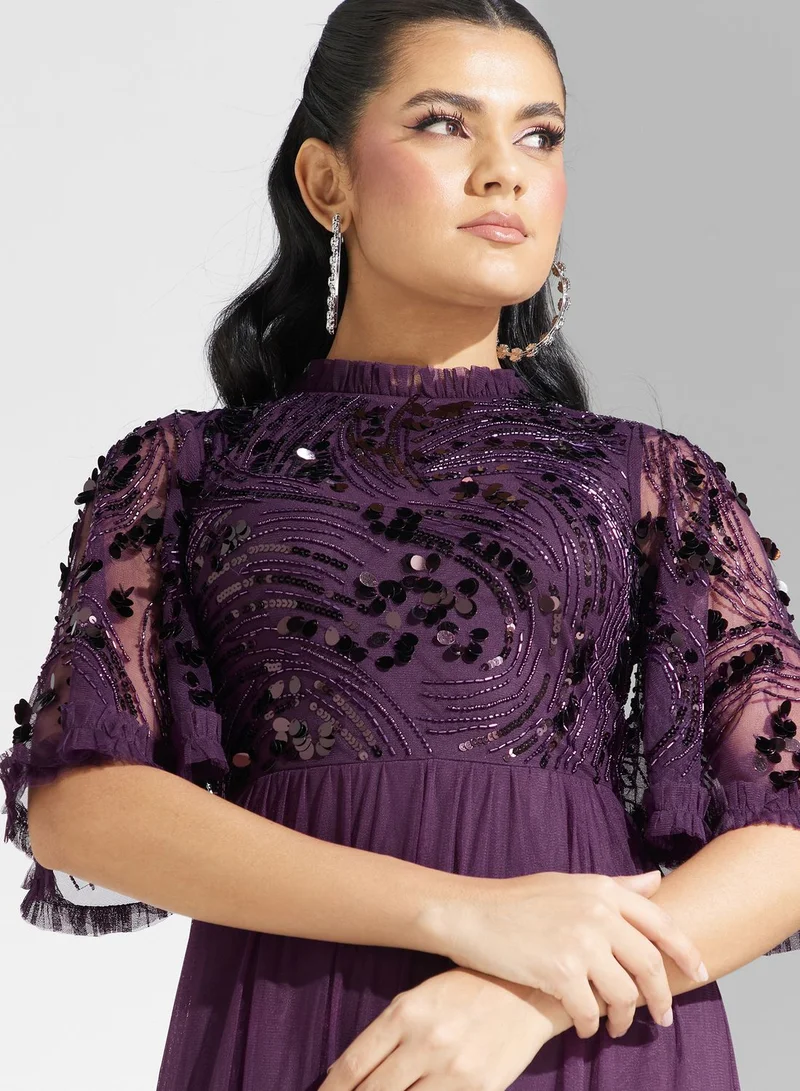 Amelia Rose Embellished Ruffle Hem Dress