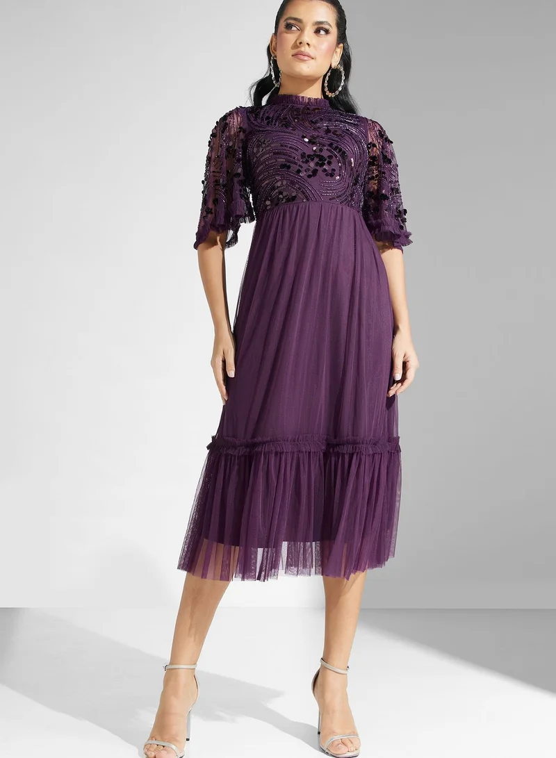 Amelia Rose Embellished Ruffle Hem Dress