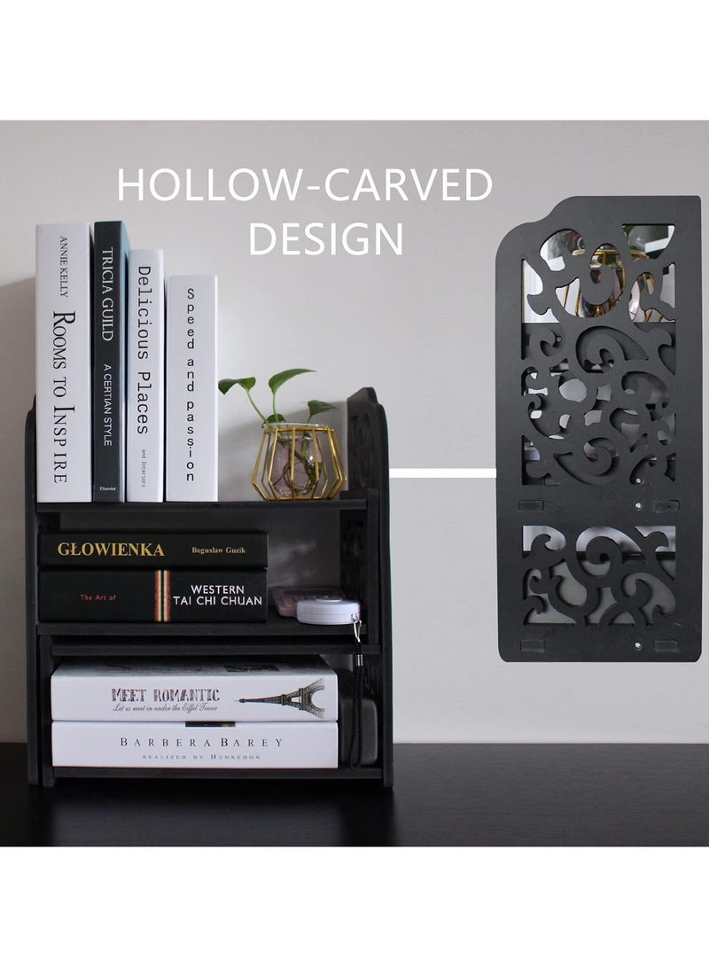 تي بي جي بي رف كتب صغير لتخزين سطح المكتب | رفوف مكتب صغيرة لطيفة | منظم متعدد الاستخدامات باللون الاسود للنساء والأطفال - Image 4