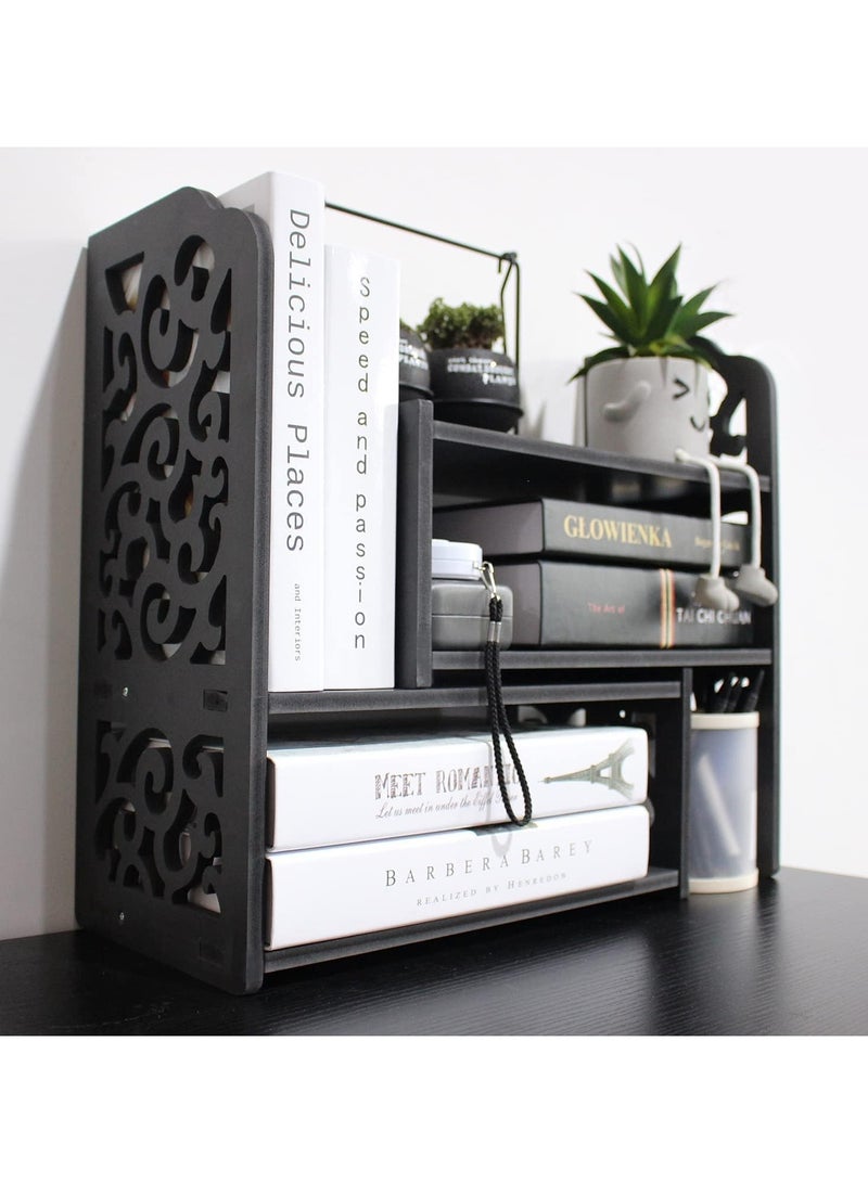 تي بي جي بي رف كتب صغير لتخزين سطح المكتب | رفوف مكتب صغيرة لطيفة | منظم متعدد الاستخدامات باللون الاسود للنساء والأطفال - Image 1