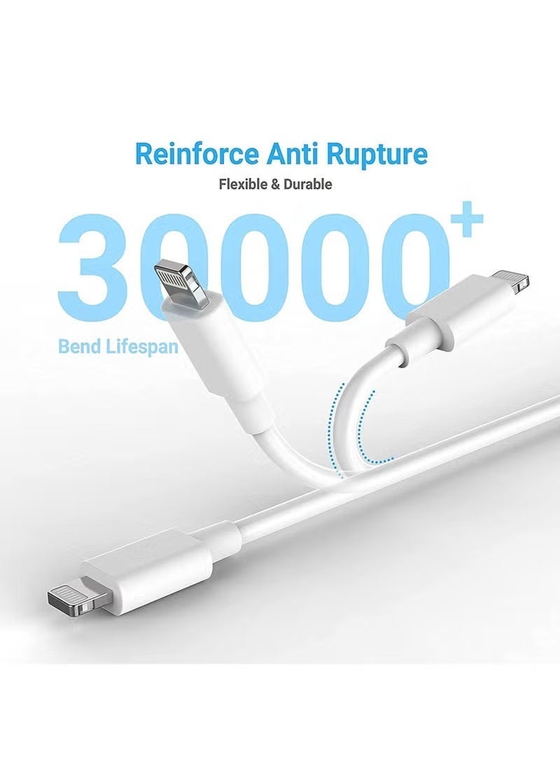 كابل شحن سريع لهاتف طراز 8-14، شحن سريع بقوة 20 وات، كابل شحن متين بطول متر واحد، كابل شحن سريع أبيض - Image 2
