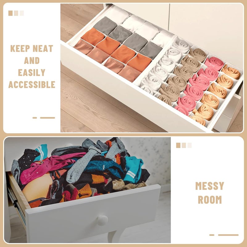 Criusia Set of 3 Sock Organizers, Underwear, Drawer Organizers, 64 Compartments, Foldable Closet Organizer and Storage Boxes for Storing Socks, Panties, Ties (16 + 24 + 24 Compartments, White) - Image 3