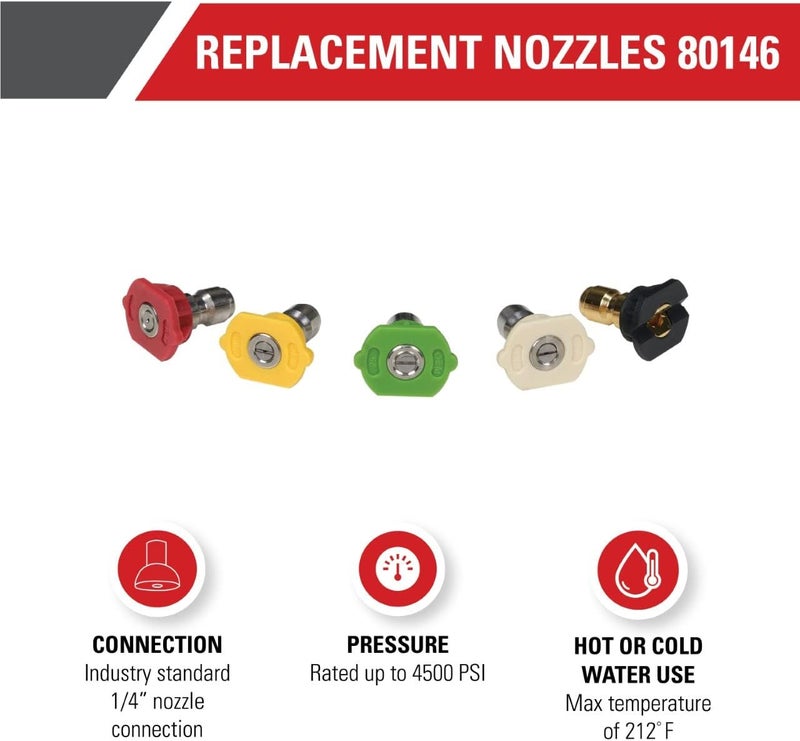 Simpson Cleaning 80146 4500 PSI Universal Pressure Washer Nozzles, 1/4-Inch Quick Connect, Hot- and Cold-Water Compatible, Set of 5 - Image 2