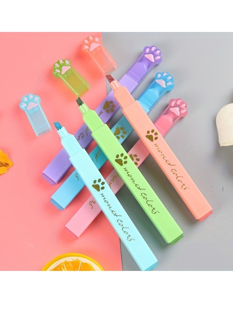 Generic 6pcs Cartoon Cat Claw Fluorescent Pen Set with Diagonal Head, Eye Protection, Student-Friendly Design, Vibrant Colors, and Smooth Writing Experience for Note Taking, Marking, and Colorful Creativity  - Image 2