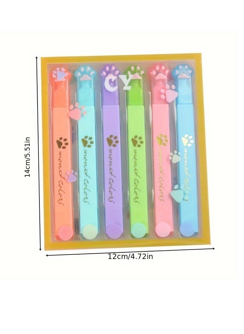 Generic 6pcs Cartoon Cat Claw Fluorescent Pen Set with Diagonal Head, Eye Protection, Student-Friendly Design, Vibrant Colors, and Smooth Writing Experience for Note Taking, Marking, and Colorful Creativity  - Image 4