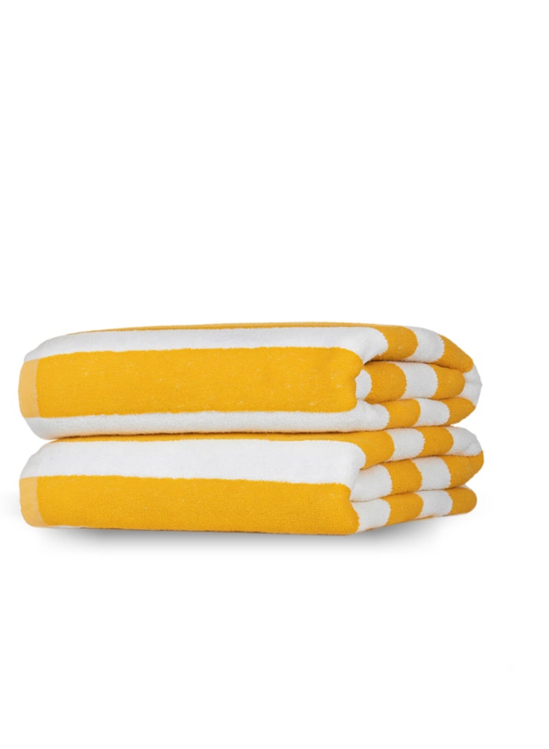 Pearl Coast 2 Pieces Luxury Oversized Beach Towel Set Pack of 2 90x180cm Extra Large Premium Cotton 600 GSM Ultra Soft and Highly Absorbent Pool Cabana Stripe Hotel And Spa Quality Towels Yellow and White Stripe  - Image 1