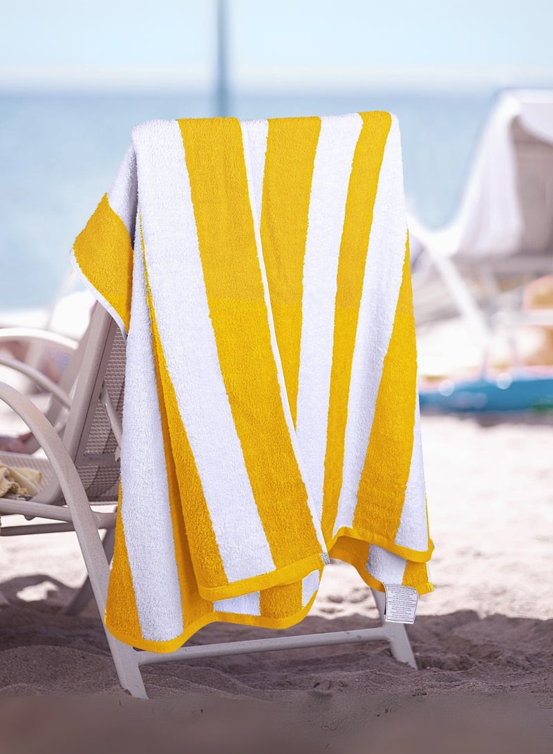 Pearl Coast 2 Pieces Luxury Oversized Beach Towel Set Pack of 2 90x180cm Extra Large Premium Cotton 600 GSM Ultra Soft and Highly Absorbent Pool Cabana Stripe Hotel And Spa Quality Towels Yellow and White Stripe  - Image 3
