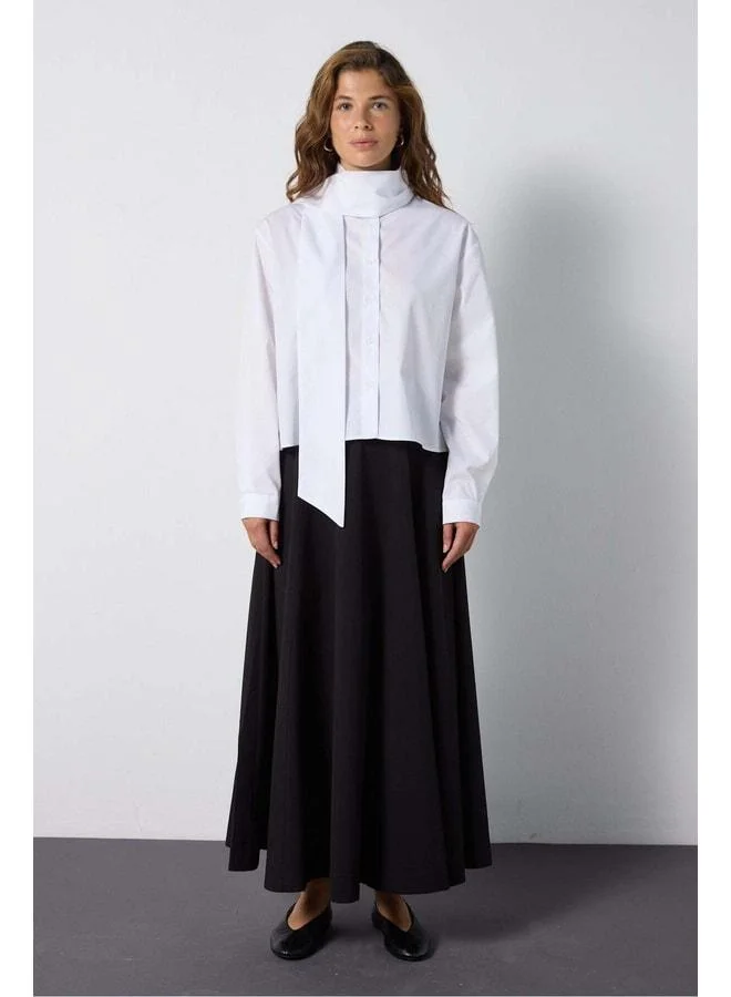 mina aise Women's White Premium Oversized Scarfed Poplin Shirt 32008.