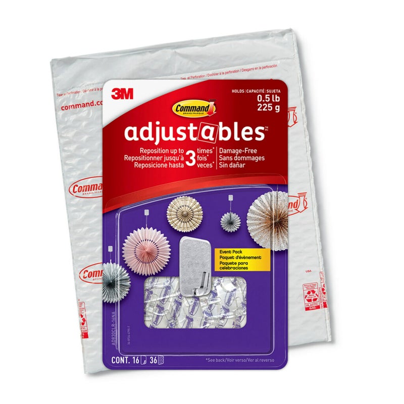Command Adjustables Repositionable Mini Hooks, 16 Hooks, 36 Strips, Easy to Use & Reposition, Damage Free Decoration Hooks, Each Hook Can Hold Up to 0.5 lbs. - Image 1