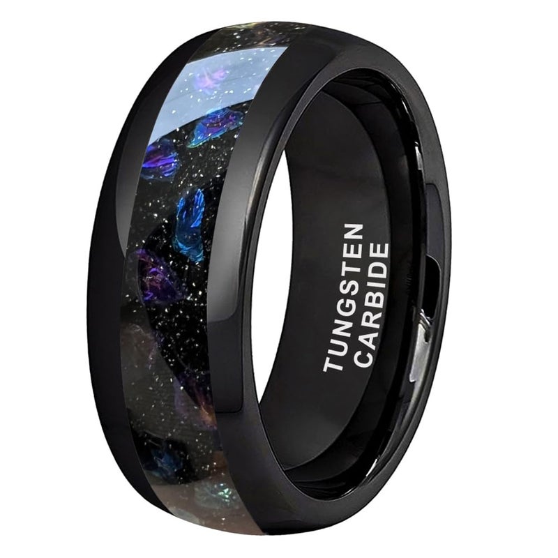 TUTISS 8mm Black Tungsten Rings for Men Women Outer Space Nebula Galaxy Gemstone Inlay Engagement Wedding Band Polished Comfort Fit Size 9.5 - Image 1