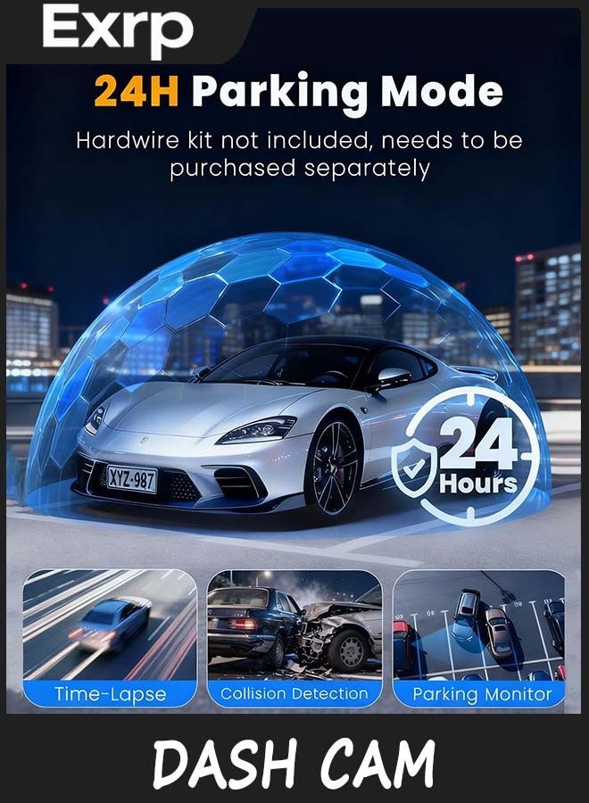 Exrp 4 Channel 360° Dash Cam Front Rear Inside & Left Right, 1080P*4 FHD Car Camera, 5GHz WiFi & App Control, 8 IR Lamps Night Vision, 24H Parking Mode, G-Sensor, Loop Recording, Includes 64GB SD Card - Image 4