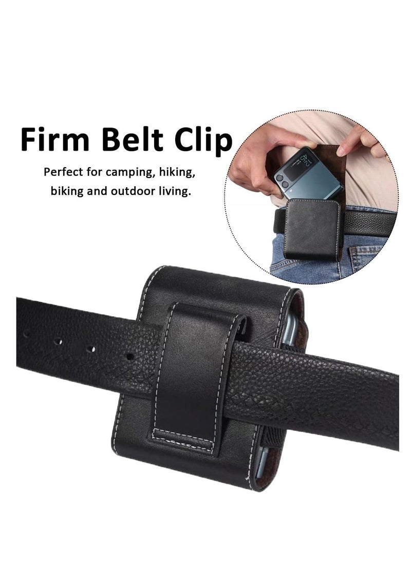 Y&D Samsung Galaxy Z Flip 4 / 3 Phone Pouch Holster Belt Case, Leather with Metal Clip+Magnetic Closure for 4,Z 3,Z Flip,Motorola RAZR-Black  - Image 4