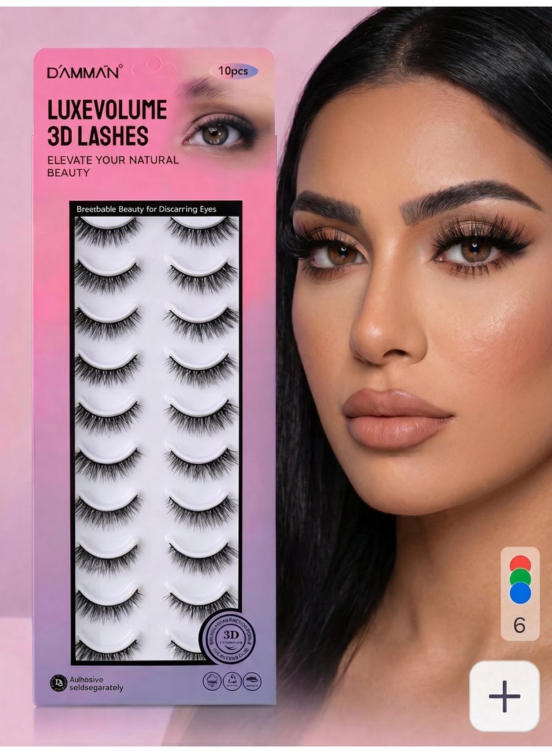 D'AMMA'N 10 Pairs 3D Faux Mink False Eyelashes Mix Length Natural Look Cat Eye Wispy Fluffy Lashes Pack Lightweight Soft Individual Lash Extension - Black - Image 1