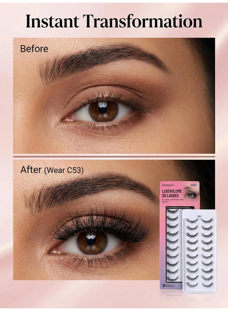 D'AMMA'N 10 Pairs 3D Faux Mink False Eyelashes Mix Length Natural Look Cat Eye Wispy Fluffy Lashes Pack Lightweight Soft Individual Lash Extension - Black - Image 2