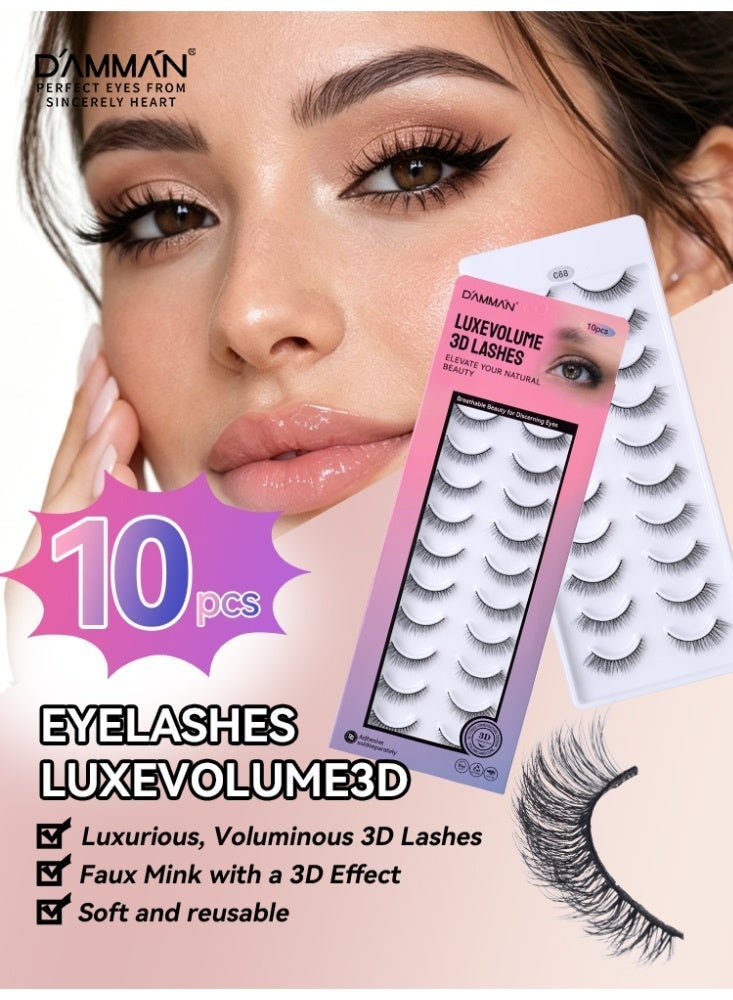 D'AMMA'N 10 Pairs 3D Faux Mink False Eyelashes Mix Length Natural Look Cat Eye Wispy Fluffy Lashes Pack Lightweight Soft Individual Lash Extension - Black - Image 5