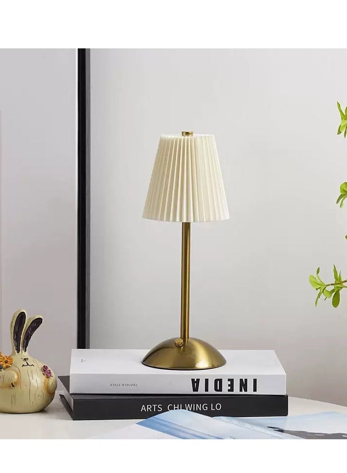 Country-style pleated fabric bedside lamp - touch-control, dark floral pattern, three brightness levels, rechargeable, suitable for bedroom, nursery, living room, etc. - Image 3