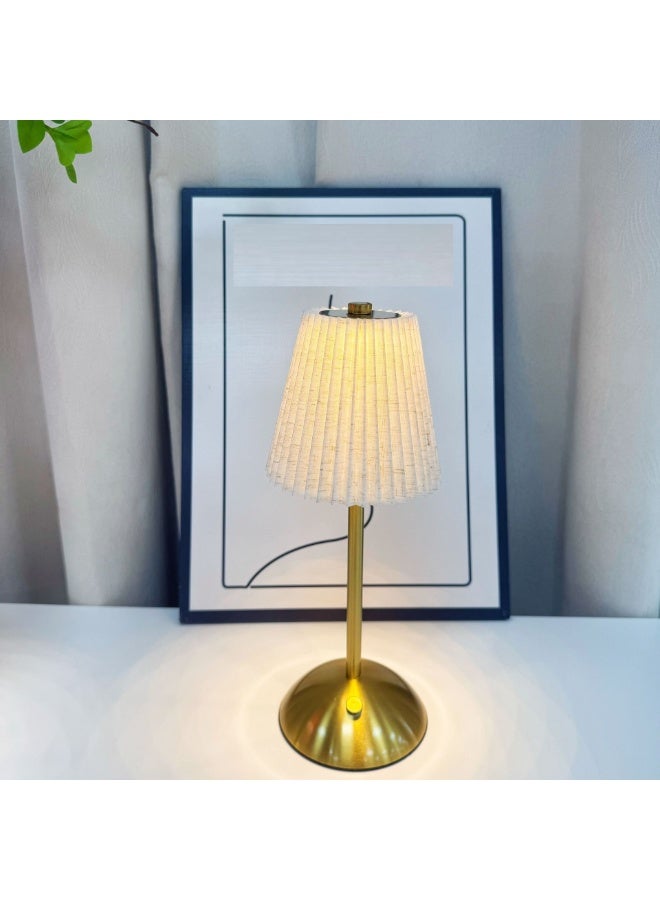 Country-style pleated fabric bedside lamp - touch-control, dark floral pattern, three brightness levels, rechargeable, suitable for bedroom, nursery, living room, etc. - Image 5