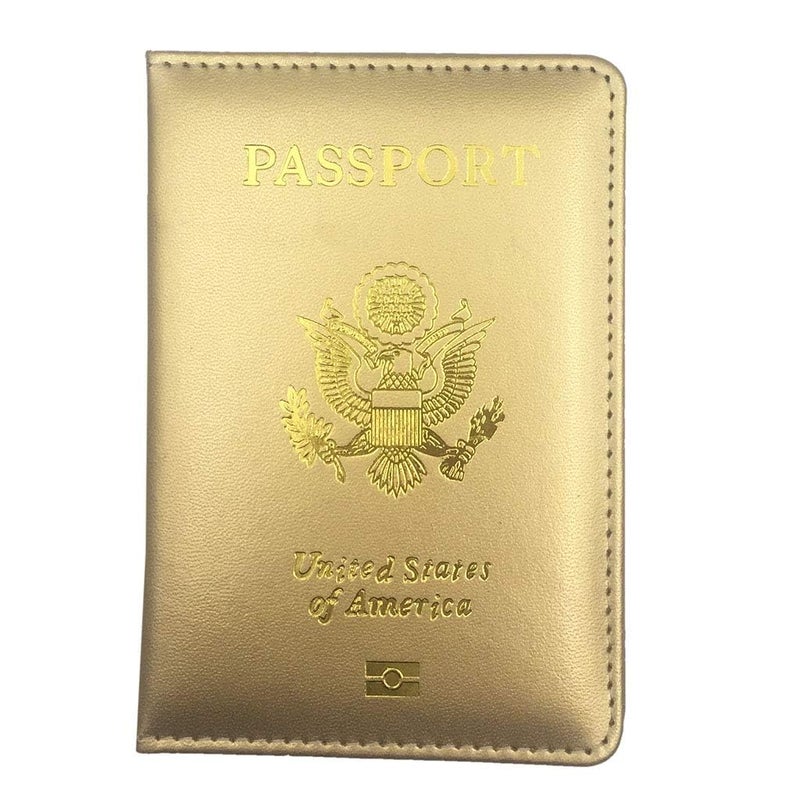 Missmore PU Leather Passport Cover with Gold USA Logo Printed for Travel (Champagne) - Image 1