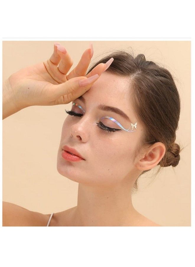 S.A.V.I - 3 Pairs Holographic Silver Ab Eye Makeup Butterfly Eyeliner Mask Selfadhesive Sticker Trending Fashion For Women Girls Events Party Club Weddings - Image 1