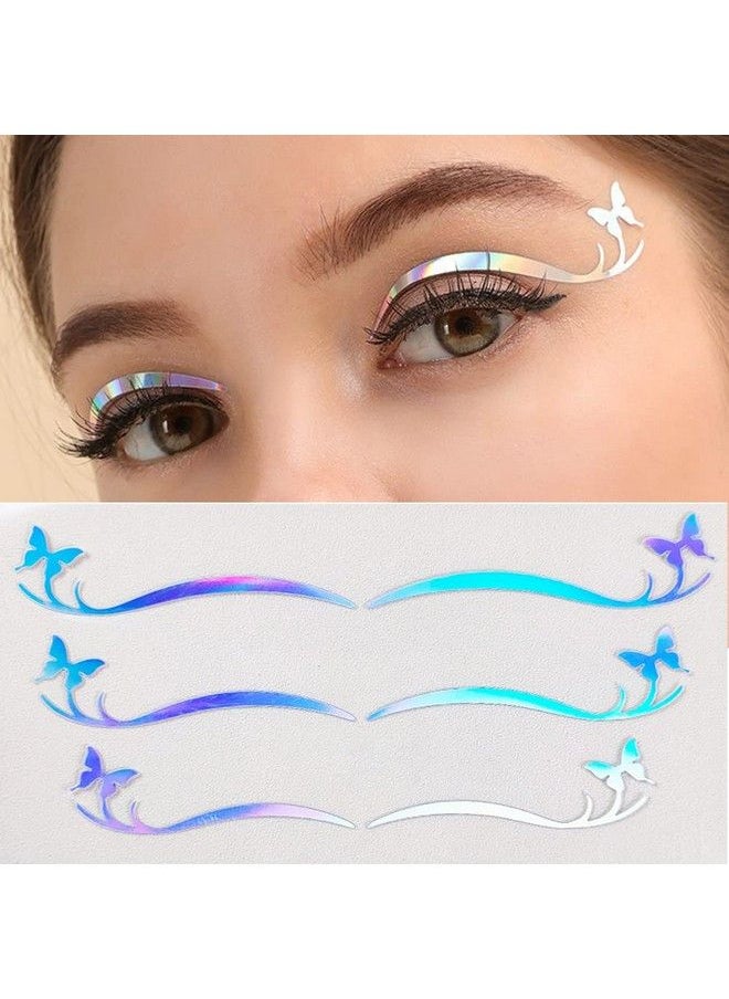 S.A.V.I - 3 Pairs Holographic Silver Ab Eye Makeup Butterfly Eyeliner Mask Selfadhesive Sticker Trending Fashion For Women Girls Events Party Club Weddings - Image 1