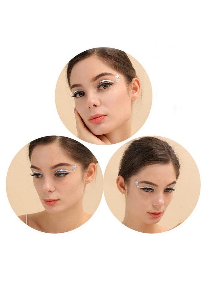 S.A.V.I - 3 Pairs Holographic Silver Ab Eye Makeup Butterfly Eyeliner Mask Selfadhesive Sticker Trending Fashion For Women Girls Events Party Club Weddings - Image 1