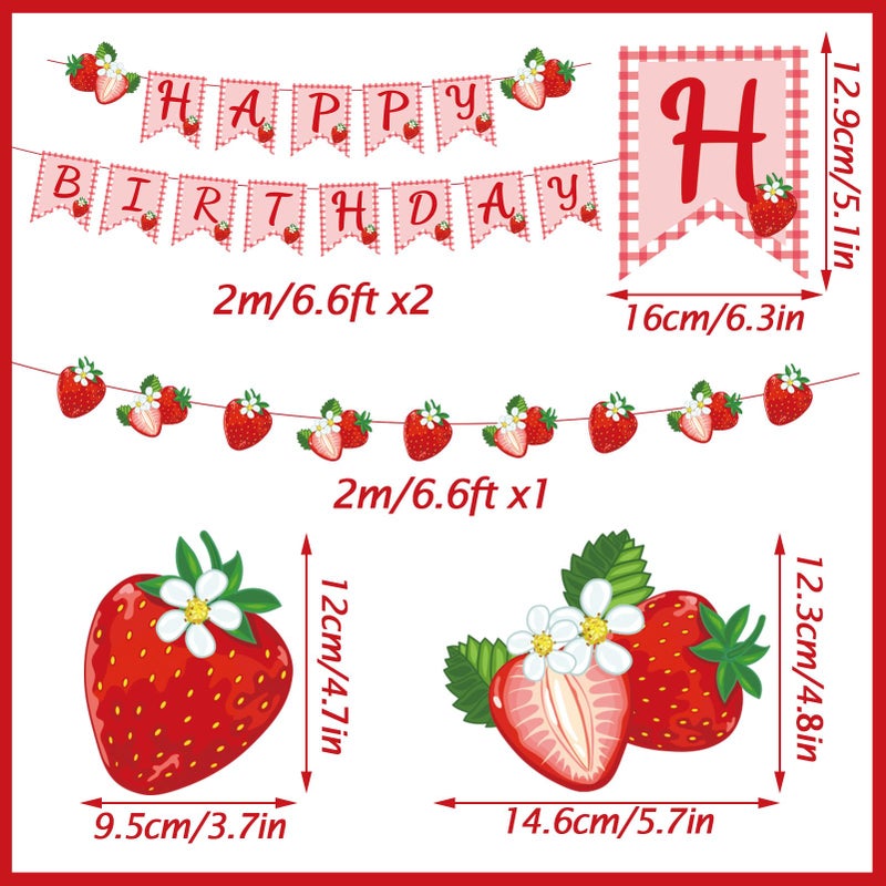 Paper Jazz Strawberry Hanging Banner Decorationsï¼ŒRed Fruit Banners Happy Birthday, Red Berry First Birthday Party Supplies for Theme 1st Birthday And Garden Party,Strawberry Themed Party Favors. - Image 2