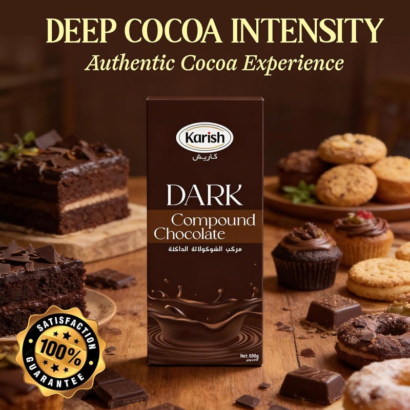 Karish Dark Compound Chocolate Block 490g – Rich Cocoa Flavor, Smooth Melt Chocolate Bar – Premium Dubai Inspired Dessert Chocolate for Baking, Molding & Gifting - Image 3