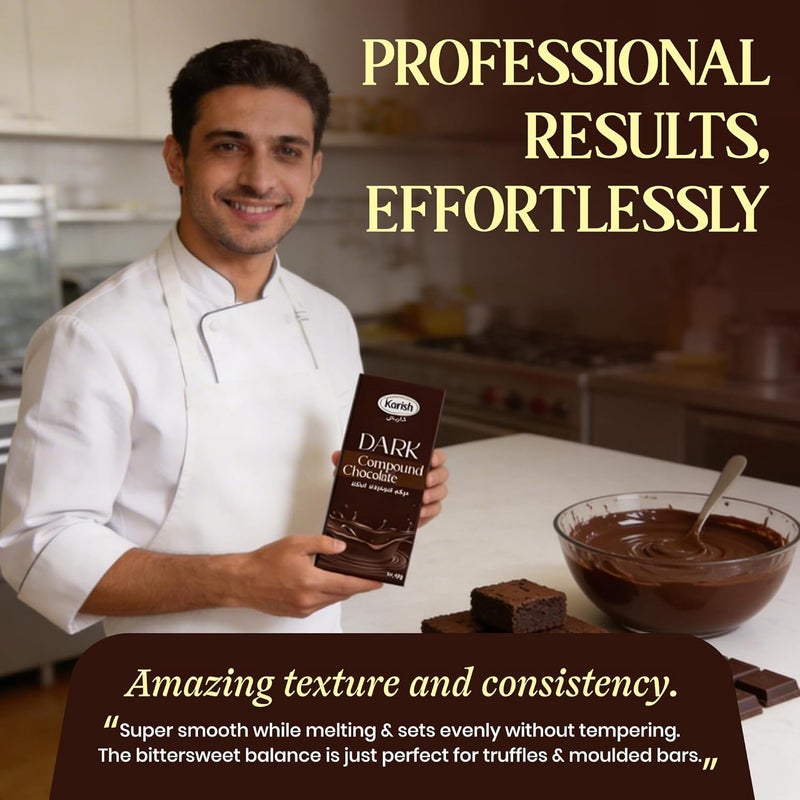 Karish Dark Compound Chocolate Block 490g – Rich Cocoa Flavor, Smooth Melt Chocolate Bar – Premium Dubai Inspired Dessert Chocolate for Baking, Molding & Gifting - Image 4