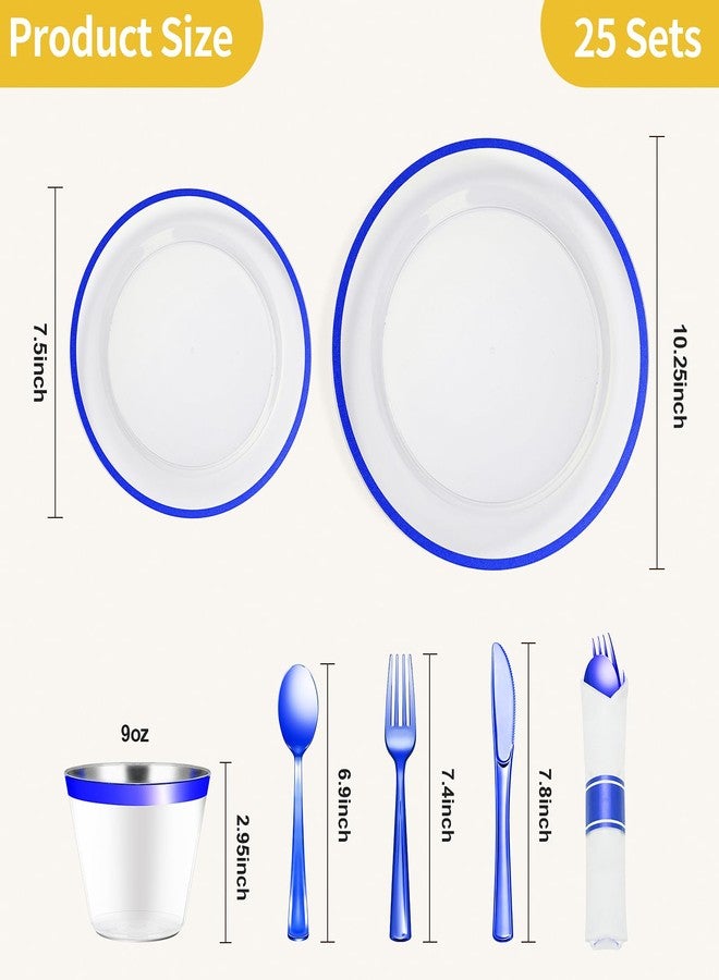 Goodluck 175 Piece Dark Blue Plastic Dinnerware Set for Party, Clear Disposable Plates for 25 Guests, Include: 25 Dinner Plates, 25 Dessert Plates, 25 Pre Rolled Napkins with Cutlery Set, 25 Cups - Image 5