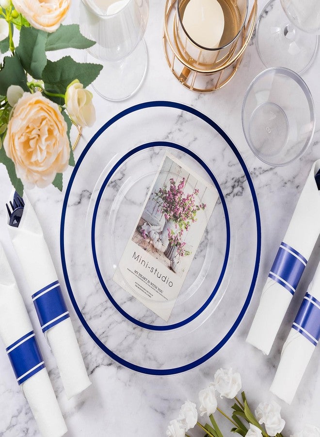Goodluck 175 Piece Dark Blue Plastic Dinnerware Set for Party, Clear Disposable Plates for 25 Guests, Include: 25 Dinner Plates, 25 Dessert Plates, 25 Pre Rolled Napkins with Cutlery Set, 25 Cups - Image 3