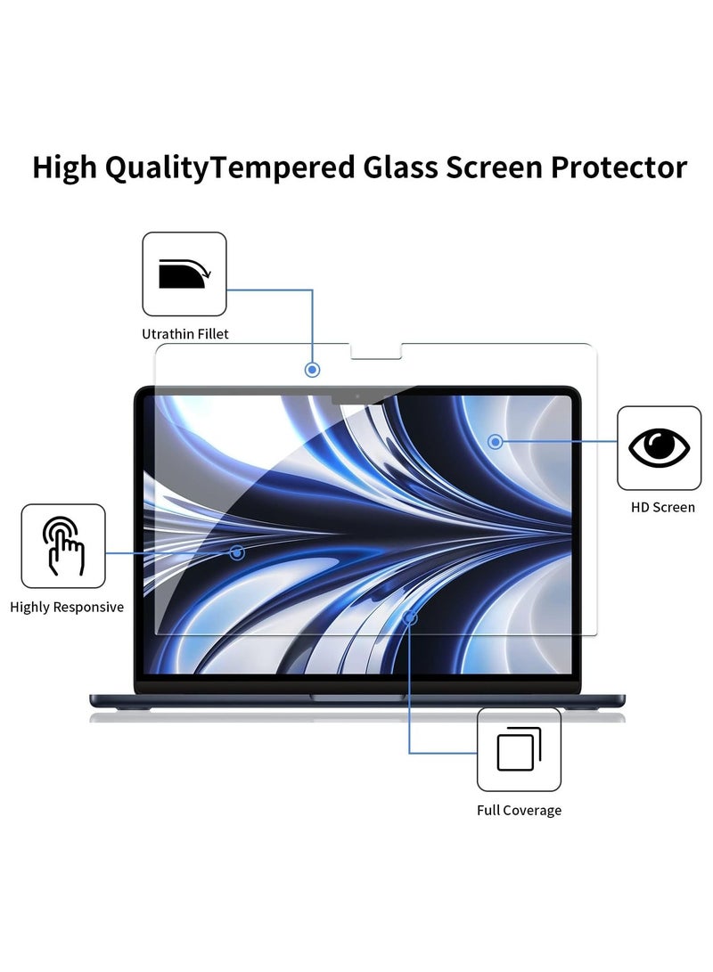واقي شاشة من الزجاج المقوى لجهاز MacBook Air مقاس 13.6 بوصة (2024-2022، شريحة M3/M2 Max/Pro، طرازات A3113/A2681) - صلابة 9H، خالٍ من الفقاعات، حماية من بصمات الأصابع - Image 2