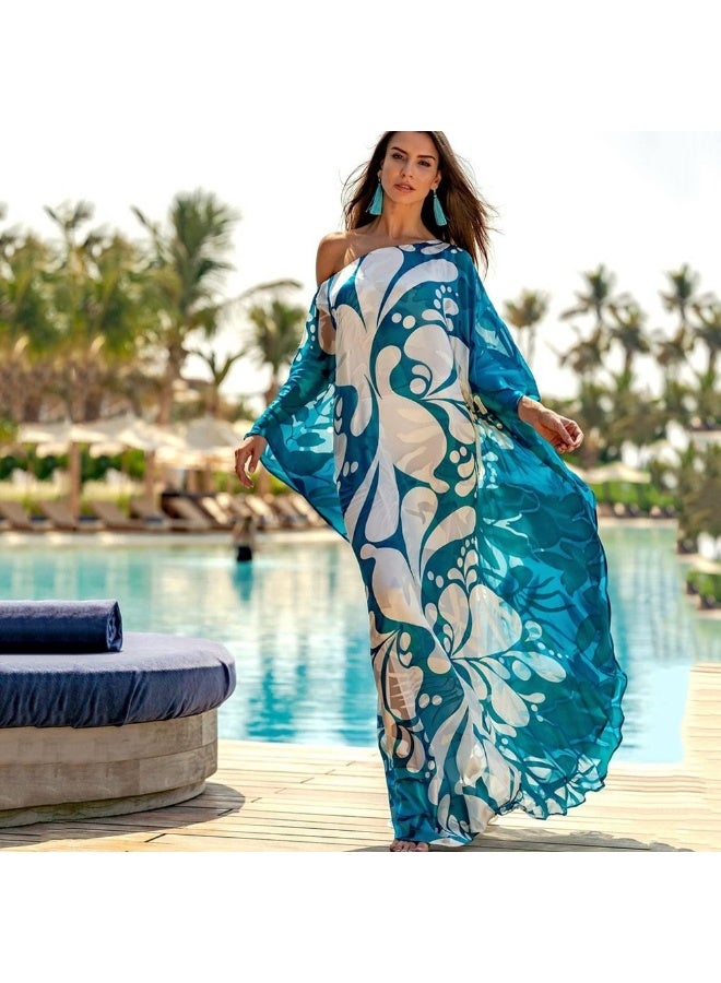 NIBEMINENT Spring/Summer European and American Women's Clothing Dress Bohemian Dress Printed Loose Off-Should - Image 1