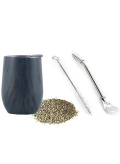 NIBEMINENT Yerba Mate Tea Cup And Bombilla Straw Set 12oz double-wall Stainless Coffee Water Natural Gourd Kit For Loose Leaf Drinking Easy to Clean  - Image 1