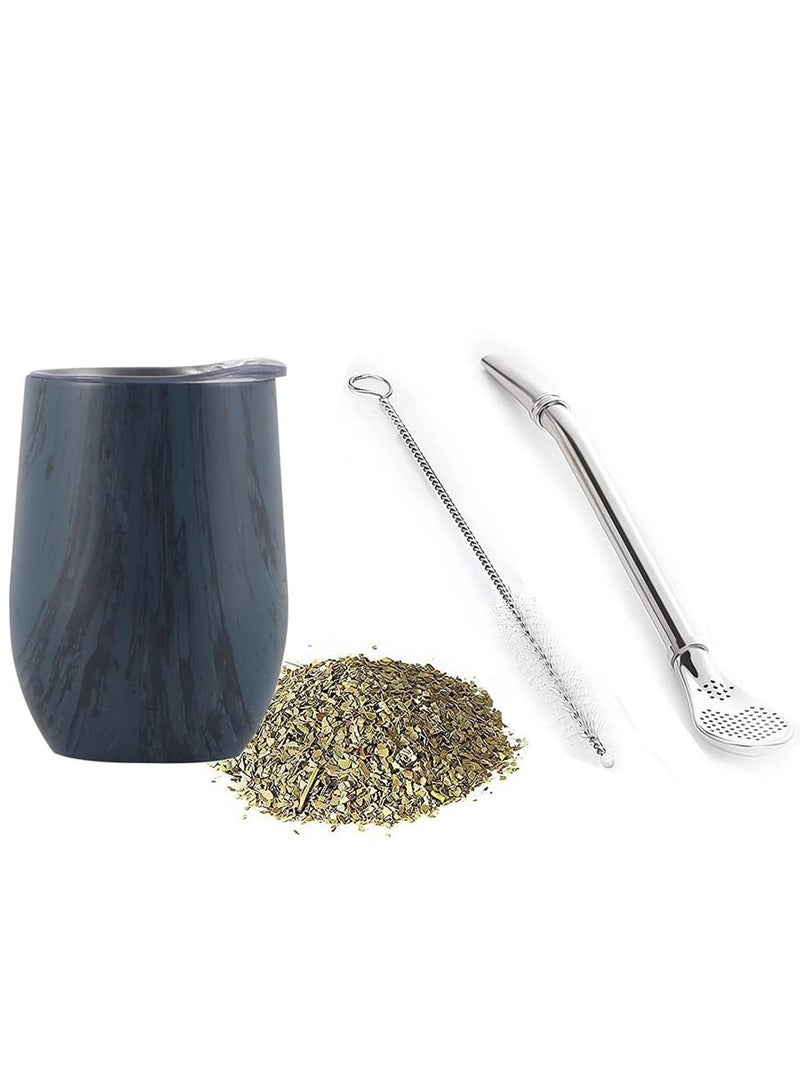 NIBEMINENT Yerba Mate Tea Cup And Bombilla Straw Set 12oz double-wall Stainless Coffee Water Natural Gourd Kit For Loose Leaf Drinking Easy to Clean - Image 1