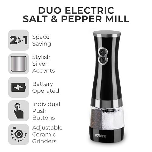 Tower Duo Electric Salt/Pepper Mill, Black - Image 2