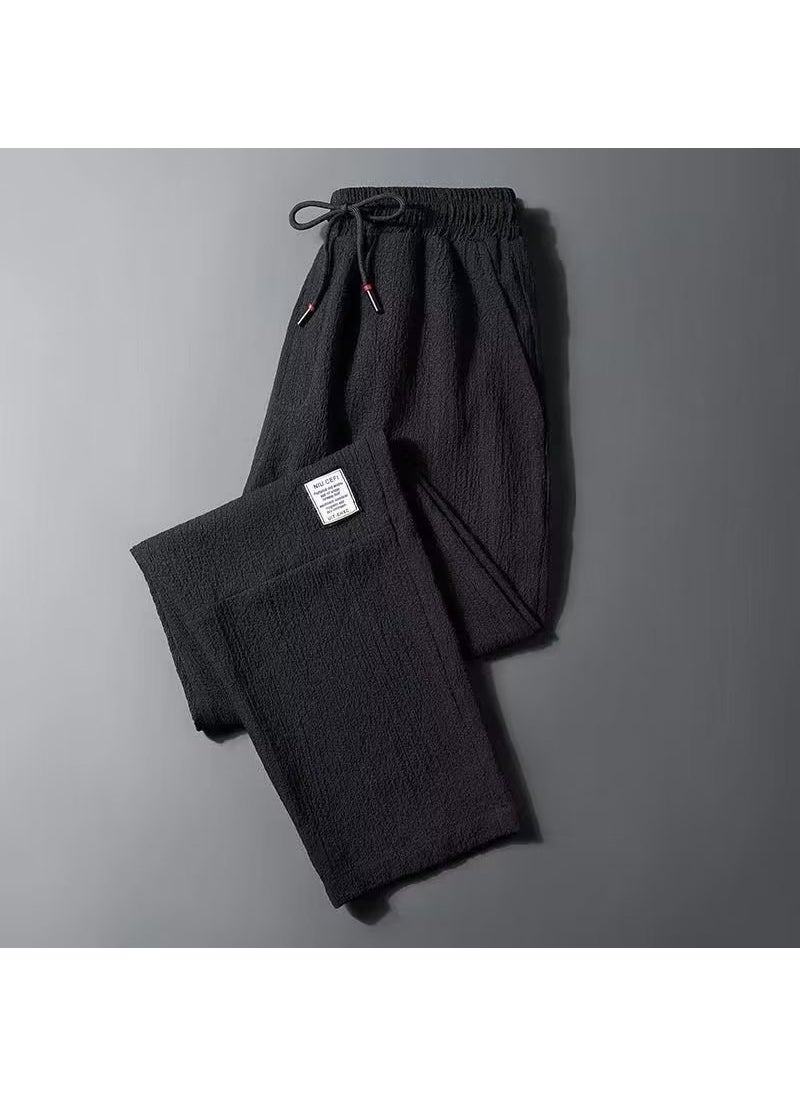 Generic - Summer Ice Silk Linen Casual Mens Trousers K145 Black - Image 1