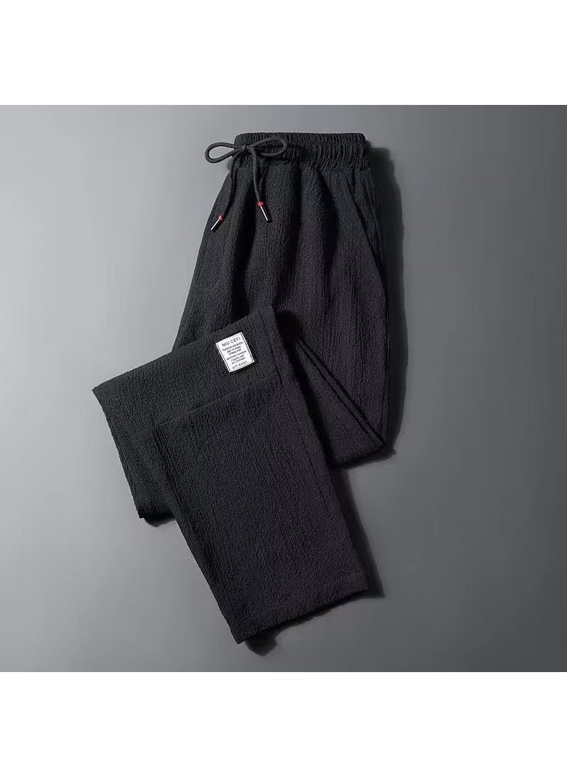 Generic - Summer Ice Silk Linen Casual Mens Trousers K145 Black - Image 1