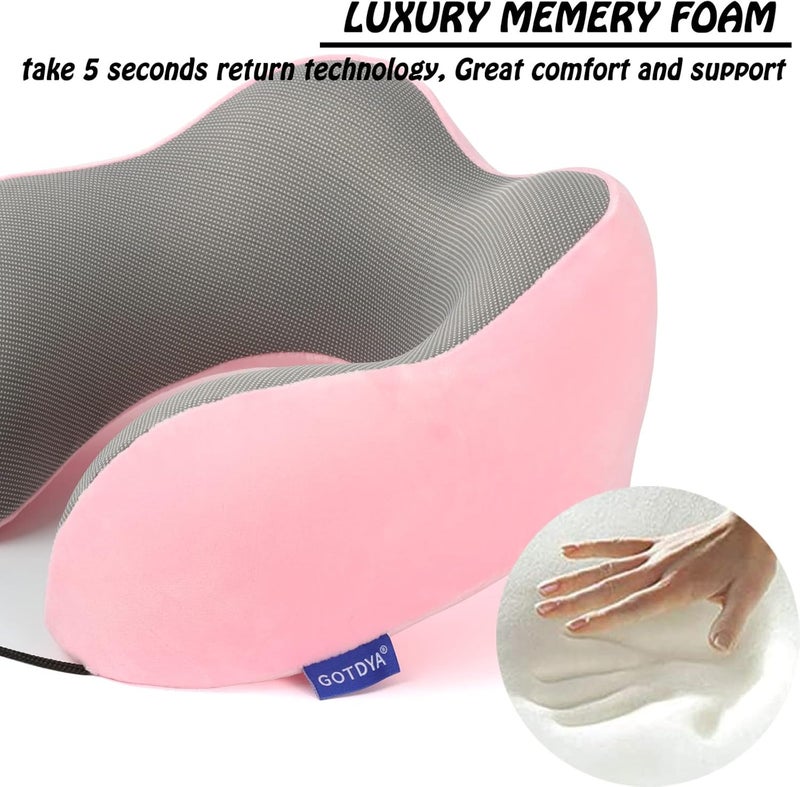 GOTDYA Travel Pillow - 100% Pure Memory Foam Neck Pillow for Airplane, Car, Office & Home Use - Pink - Image 3