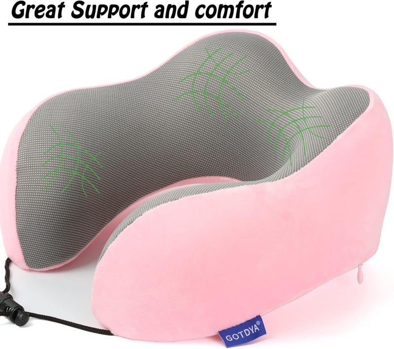 GOTDYA Travel Pillow - 100% Pure Memory Foam Neck Pillow for Airplane, Car, Office & Home Use - Pink - Image 5