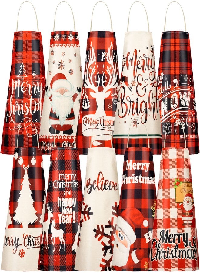 Foaincore 10 Pcs Christmas Kitchen Aprons Christmas Buffalo Plaid Aprons Cooking Apron Xmas Santa Apron Xmas Kitchen Decorations for Cooking, BBQ (Vibrant) - Image 1