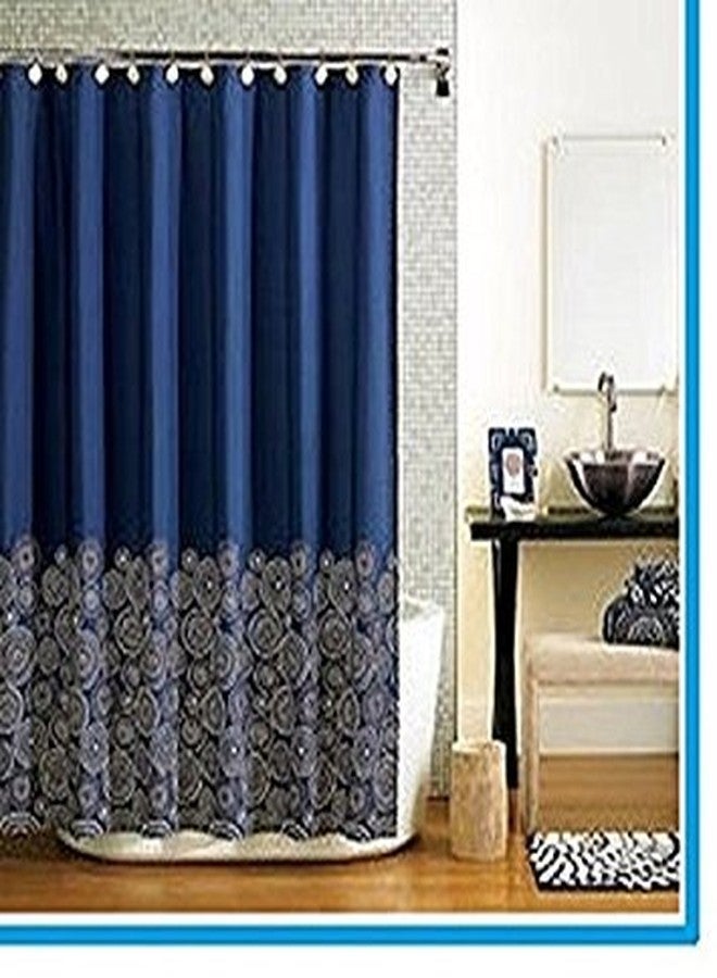 spring Home Navy Blue Fabric Shower Curtain - Image 2