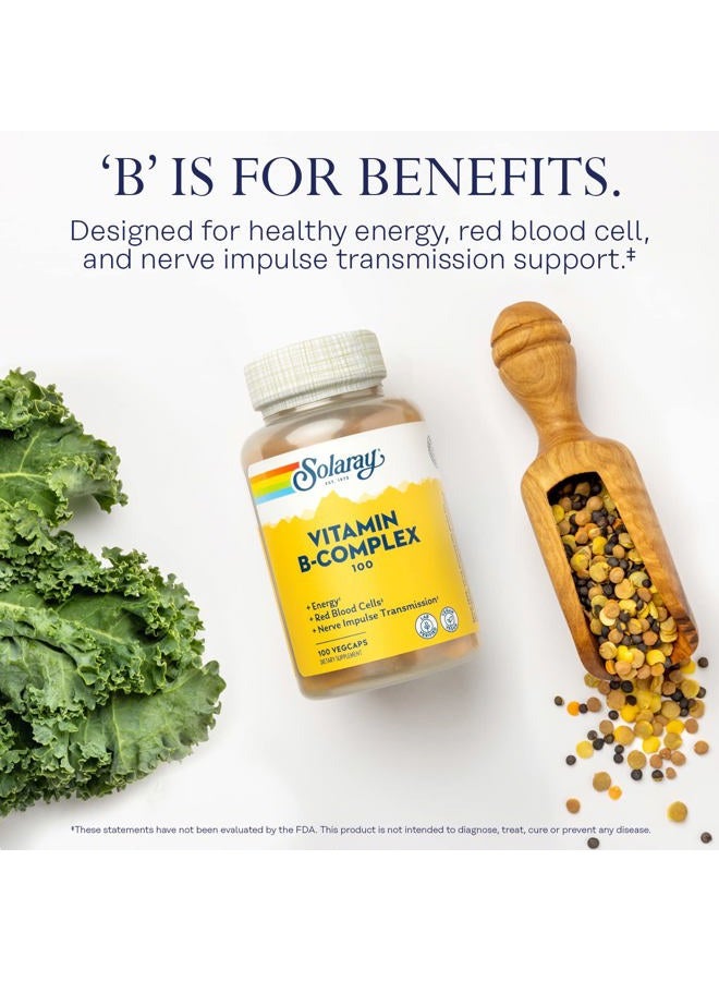 SOLARAY Vitamin B Complex, Healthy Energy Supplement, Red Blood Cell Formation, Nerve & Immune Support, Super B Complex Vitamins with Folic Acid, Vitamin B12, Vitamin B6 & More, Vegan, 100 VegCaps - Image 3